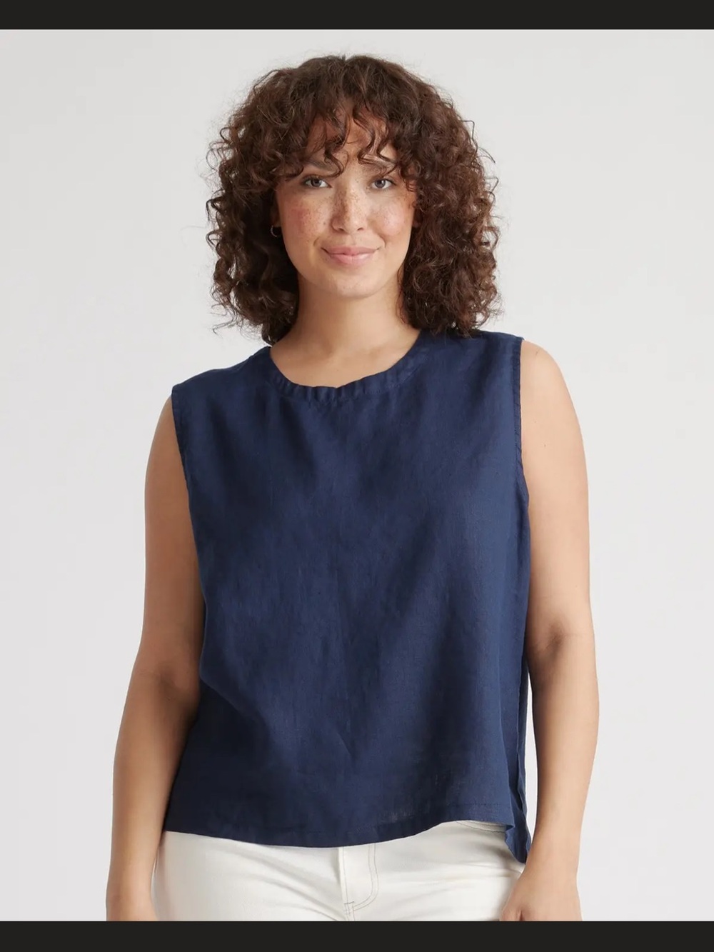 Quince Navy Sleeveless Linen-Blend Tank
